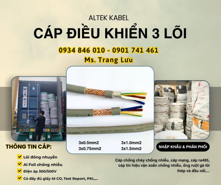 Cáp điều khiển Altek Kabel 3×0.5/3×0.75/3×1.0/3×1.5 tại Hà Nội, Đà Nẵng, HCM