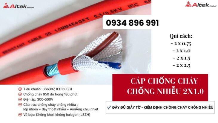 Cáp chống cháy chống nhiễu 2×1.0mm² – Vận chuyển nhanh HCM, Cần Thơ