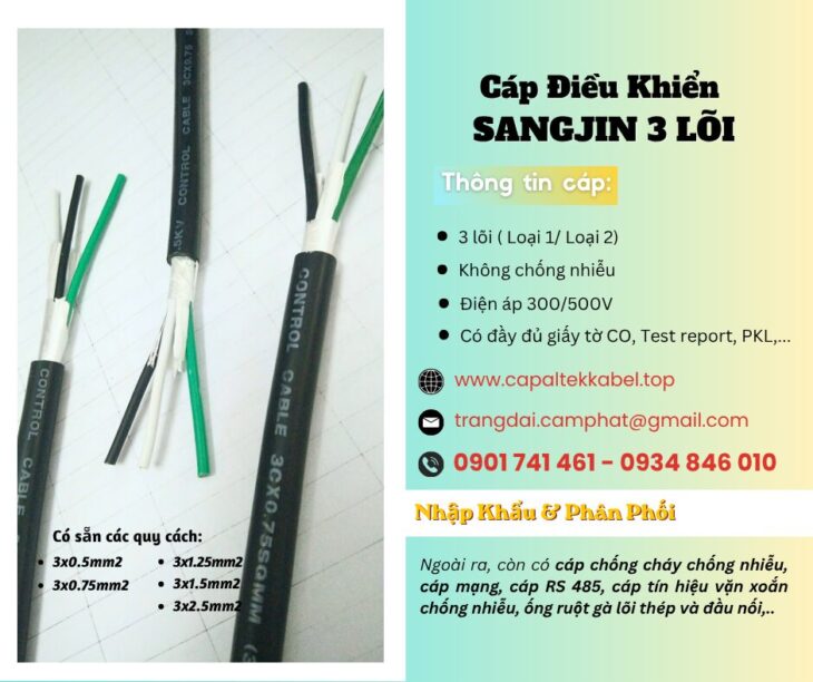 Cáp điều khiển Sangjin 3×0.5/ 3×0.75/ 3×1.25/ 3×1.5/ 3×2.5