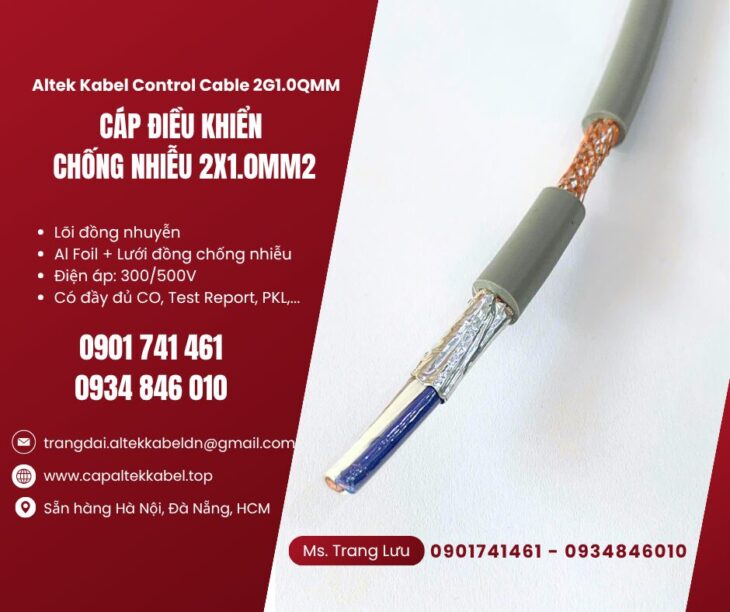 Cáp điều khiển tín hiệu 2×1.0mm2 Altek kabel sẵn Phú Yên, Bình Định, Nha Trang