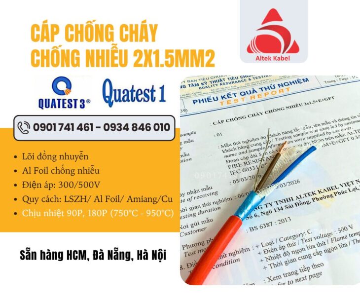 Cáp chống cháy chống nhiễu 2×1.5 Altek kabel tại Đà Nẵng, Hà Nội, HCM