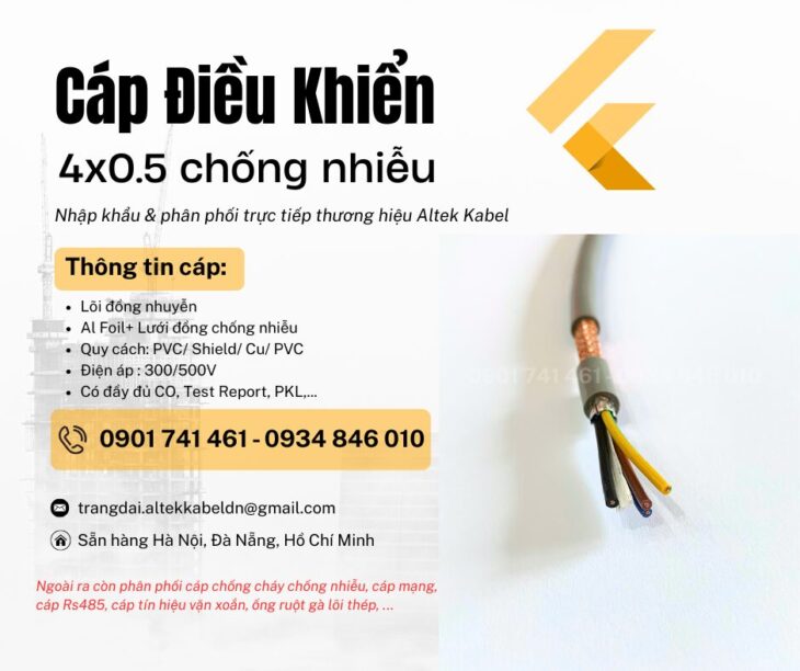 Cáp điều khiển 4×0.5 có lưới chống nhiễu Altek Kabel tại Hà Nội, Sơn La, Hưng Yên
