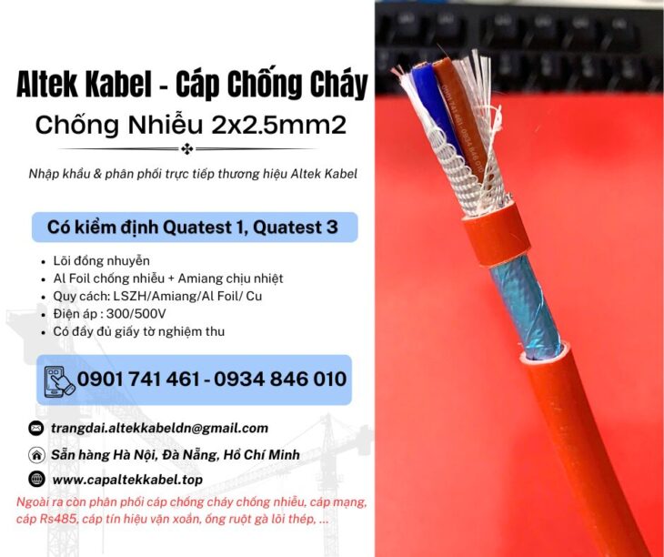 Cáp chống cháy chống nhiễu 2×2.5 Altek Kabel có kiểm định chuẩn IEC 60331, BS6387