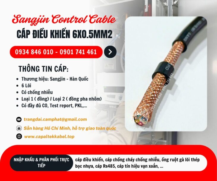 Cáp điều khiển Sangjin 6×0.5/6×0.75/6×1.25/6×1.5/6×2.5 tại Sài Gòn