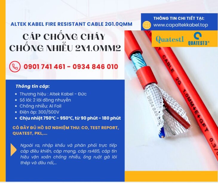Cáp tín hiệu báo cháy chống cháy chống nhiễu 2×1.0 Altek Kabel tại Đà Nẵng, Hà Nội, HCM