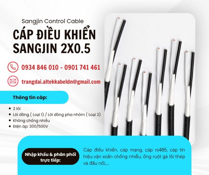 Cáp điện Sangjin, cáp điều khiển 2×0.5 không lưới chống nhiễu tại Hồ Chí Minh