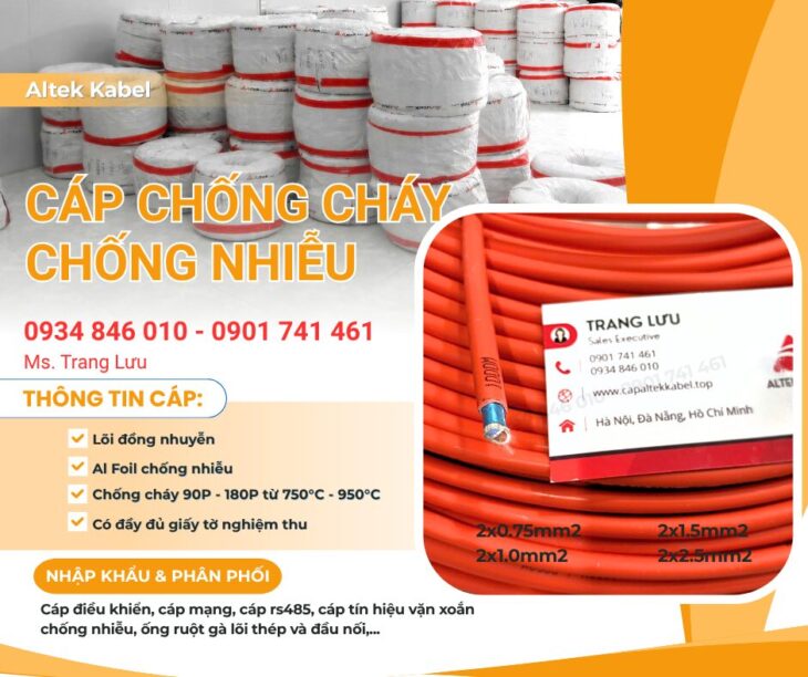 Cáp chống cháy chống nhiễu Altek kabel 2×0.75/ 2×1.0/ 2×1.5/2×2.5