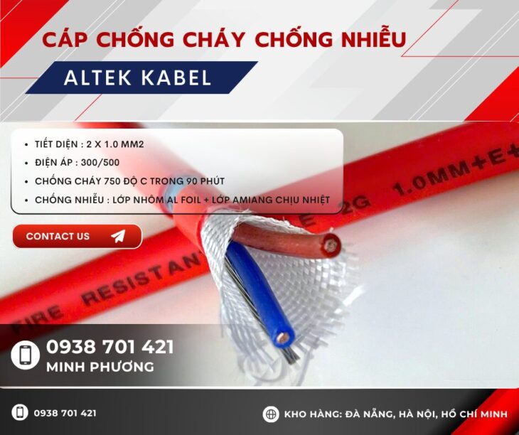 Cáp chống cháy chống nhiễu 2×1.0mm2 Altek Kabel sẵn hàng Đà Nẵng, Hà Nội, Gia Lai
