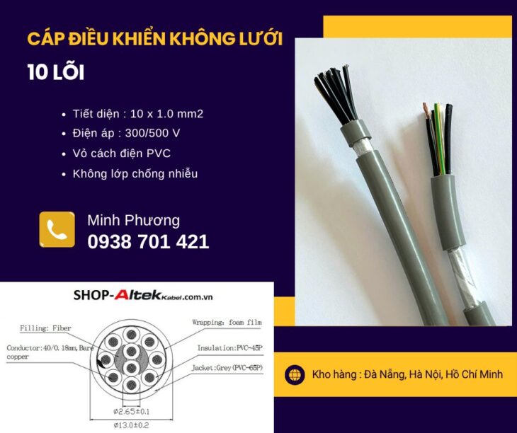 Cáp tín hiệu không lưới 10×1.0mm2 Altek Kabel phân phối Đà Nẵng, Hà Nội, Huế