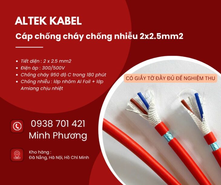 Cáp chống cháy chống nhiễu 2×2.5mm2 chất lượng cao cho công trình