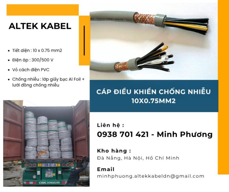 Cáp điều khiển chống nhiễu 10×0.75mm2 dùng cho công trình Huế, Gia Lai, Hà Nội