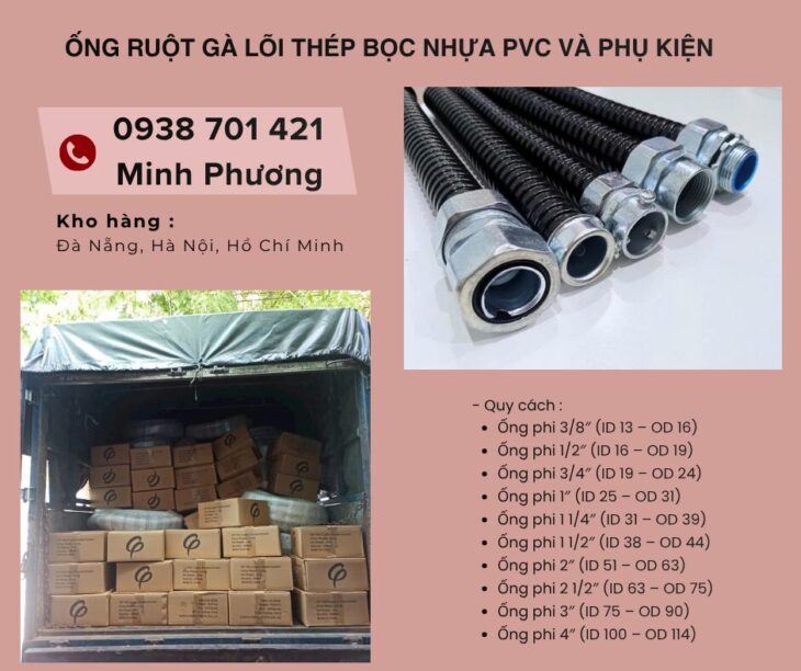 Ống Ruột Gà Lõi Thép Bọc Nhựa PVC Và phụ kiện ống kẽm giá tốt sẵn kho Đà Nẵng