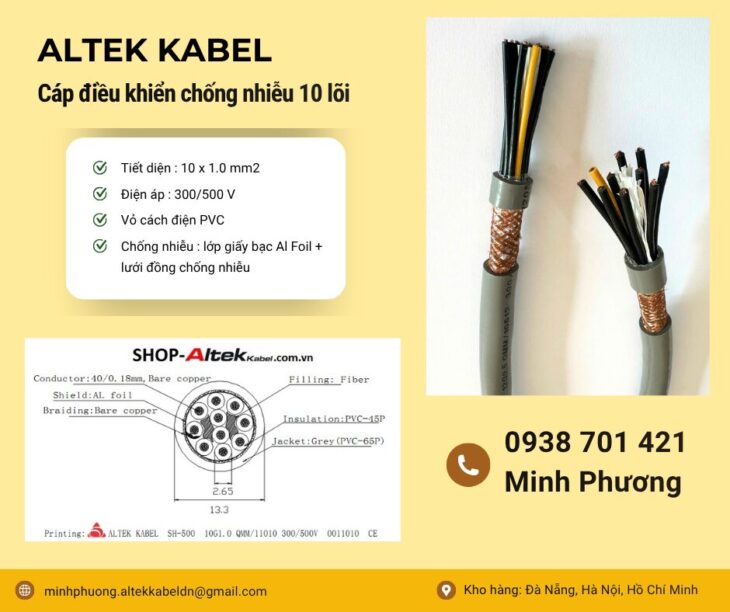 Báo giá cáp điều khiển chống nhiễu 10×1.0mm2 tại Gia Lai, Đà Nẵng, Quảng Ngãi