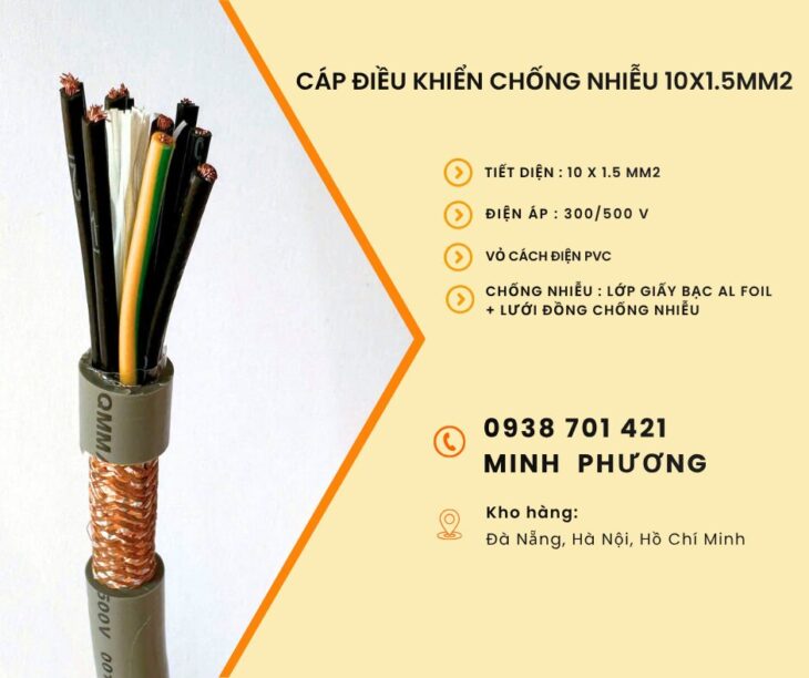 Cáp điều khiển chống nhiễu 10×1.5mm2 hàng sẵn kho Khánh Hòa, Ninh Thuận, Phú Yên