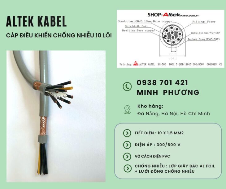 Cáp điều khiển chống nhiễu 10×1.5mm2 hàng sẵn kho Khánh Hòa, Ninh Thuận, Phú Yên