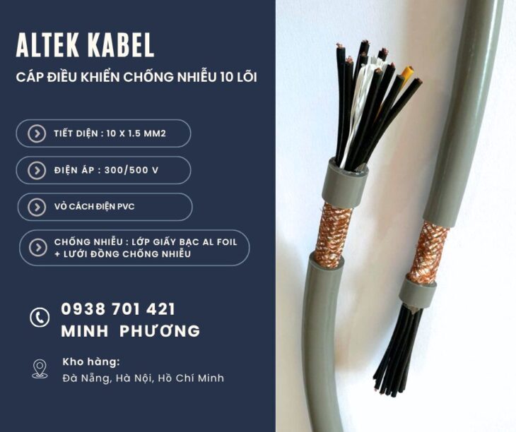 Cáp điều khiển chống nhiễu 10×1.5mm2 hàng sẵn kho Khánh Hòa, Ninh Thuận, Phú Yên