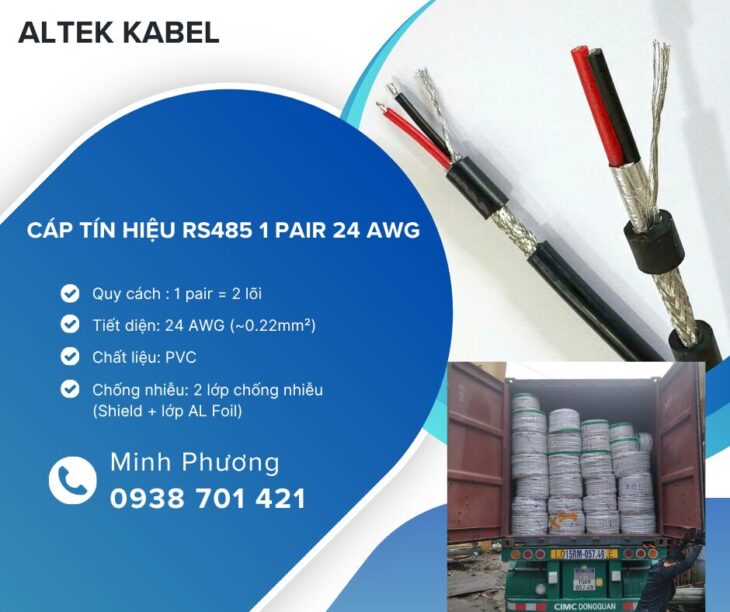 Cáp truyền thông RS485 1Pair 24AWG giá tốt cho hệ thống điều khiển Đà Nẵng, Hà Nội