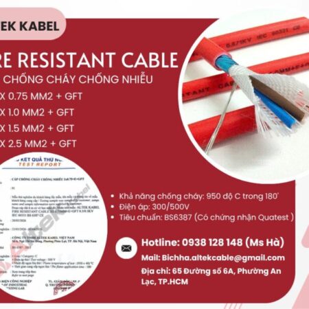 Cáp chống cháy chống nhiễu Altek Kabel 2 lõi, đạt tiêu chuẩn IEC60331- BS6387
