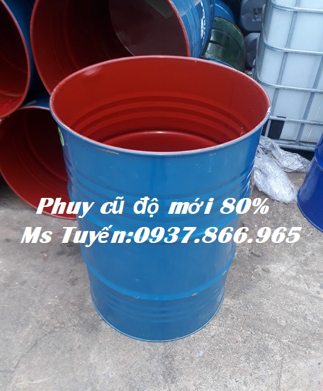 bán thùng phuy làm bàn trang trí, phuy cũ độ mới 80%, phuy nắp mở, thùng phuy, phuy cũ