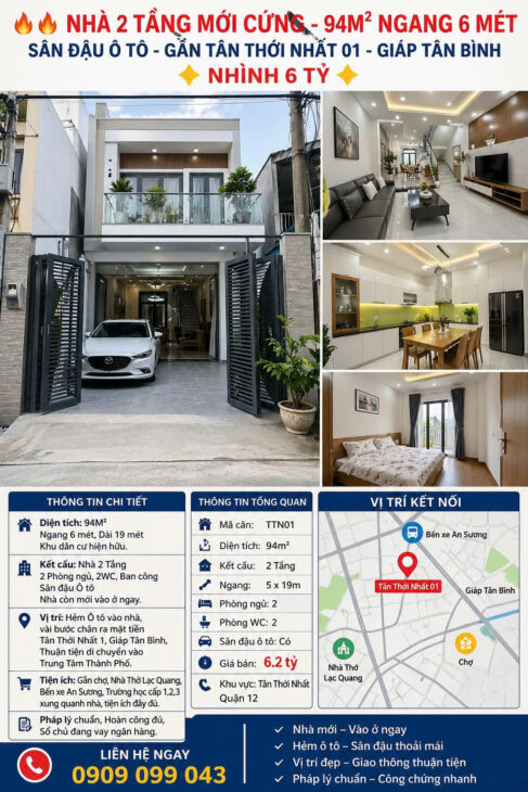 🚘🏡 HÀNG HIẾM TÂN THỚI NHẤT – NHÀ 2 TẦNG – NGANG 6M 🔥