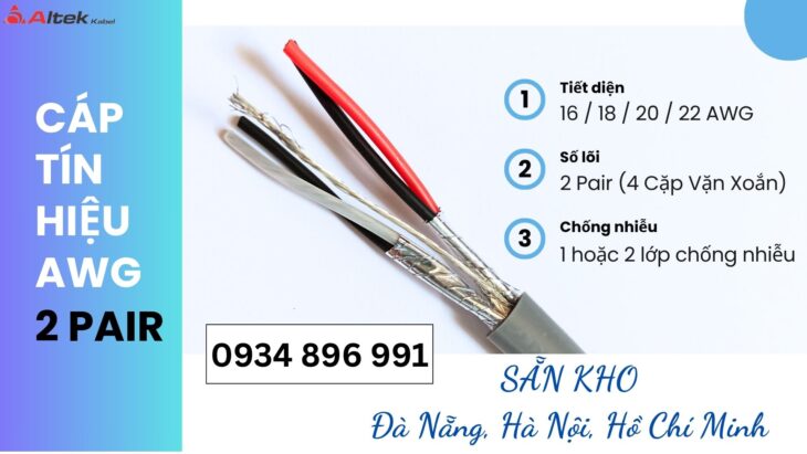 Cáp Vặn Xoắn Chống Nhiễu 1 Pair Dùng Cho PLC, DCS, SCADA – Có Sẵn Huế, Đà Nẵng, Quảng Trị