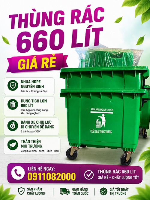 Sỉ lẻ thùng rác nhựa, thùng rác 120l – 240l – 660l giá tốt- lh 0911082000- nơi bán thùng rác giá rẻ