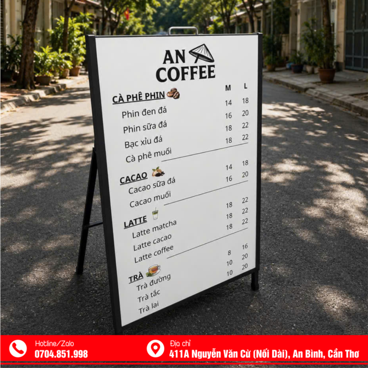 bảng standee menu chân chữ A gấp gọn