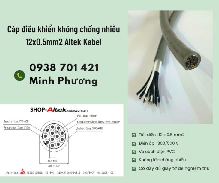 Cáp điều khiển không lưới chống nhiễu 12 lõi 0.5mm2 giá tốt Đà Nẵng, Hồ Chí Minh