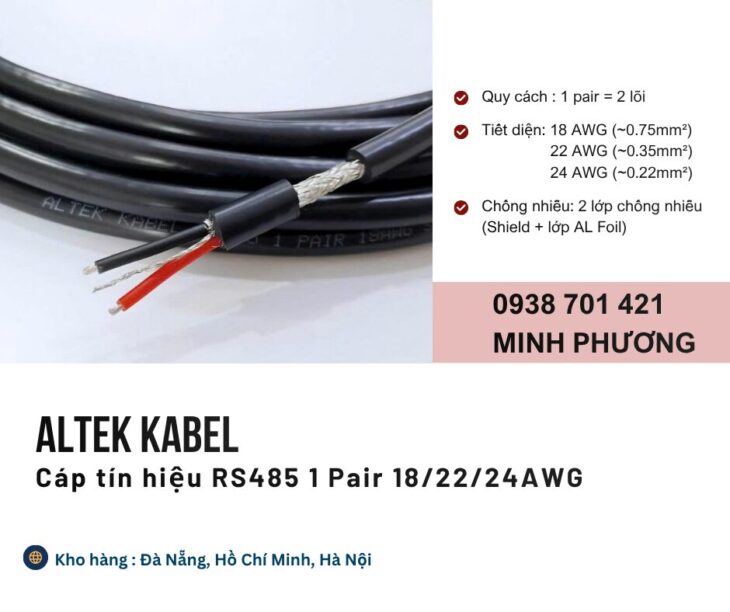 Cáp RS485 chống nhiễu 1 Pair 18/22/24AWG chính hãng Đồng Nai, Bình Dương, BR-VT