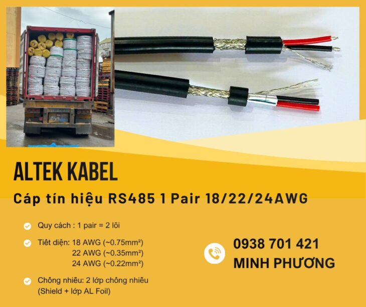 Cáp RS485 chống nhiễu 1 Pair 18/22/24AWG chính hãng Đồng Nai, Bình Dương, BR-VT