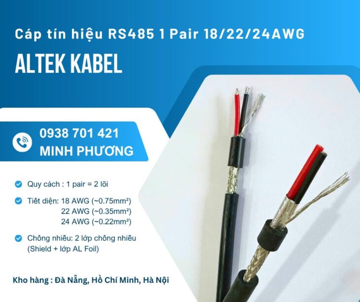 Cáp RS485 chống nhiễu 1 Pair 18/22/24AWG chính hãng Đồng Nai, Bình Dương, BR-VT