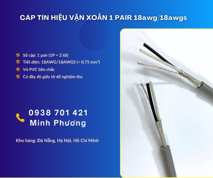 Cáp tín hiệu vặn xoắn 1 Pair 18awg/18awgs – Truyền tín hiệu ổn định, chống suy hao