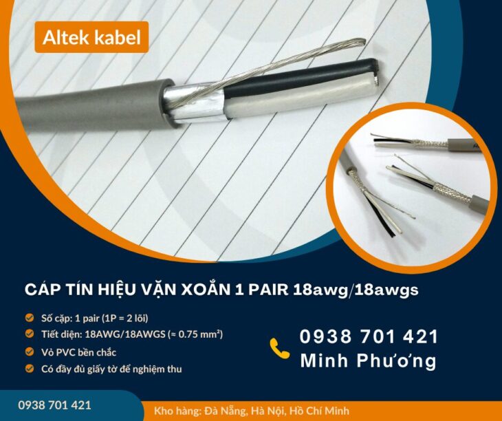 Cáp tín hiệu vặn xoắn 1 Pair 18awg/18awgs – Truyền tín hiệu ổn định, chống suy hao