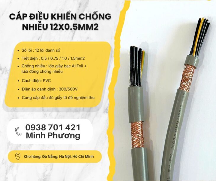 Cáp điều khiển 12×0.5mm2 chống nhiễu chính hãng, giá tốt Đà Nẵng, Huế, Gia Lai