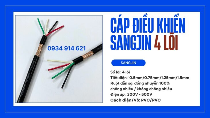 Dây điều khiển Sangjin 4 lõi 4×0.5/4×0.75/4×1.25/4×1.5/4×2.5 – phân phối tại HCM