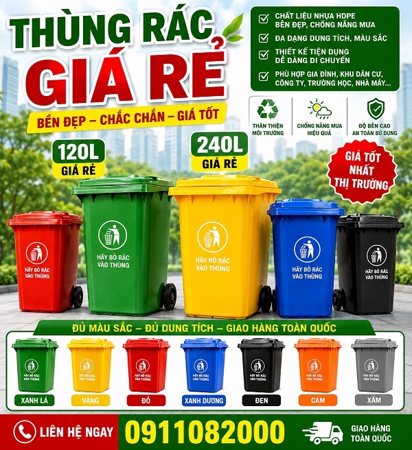 Chuyên bỏ sỉ lẻ thùng rác 120l 240L giá rẻ tại Cần thơ- hàng chất lượng đạt tiêu chuẩn- lh 09110820