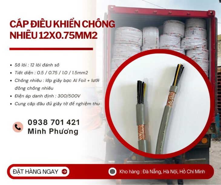 Cáp điều khiển 12 lõi chống nhiễu giá tốt Bình Định, Phú Yên, Khánh Hòa, Huế