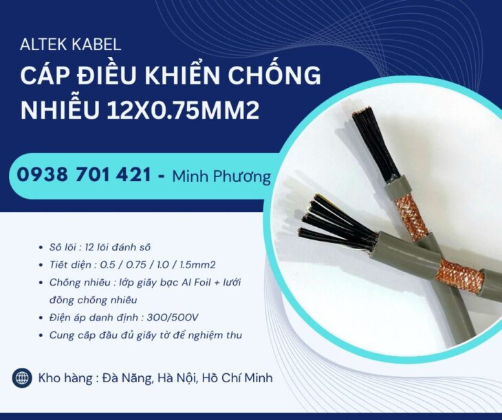 Cáp điều khiển 12 lõi chống nhiễu giá tốt Bình Định, Phú Yên, Khánh Hòa, Huế