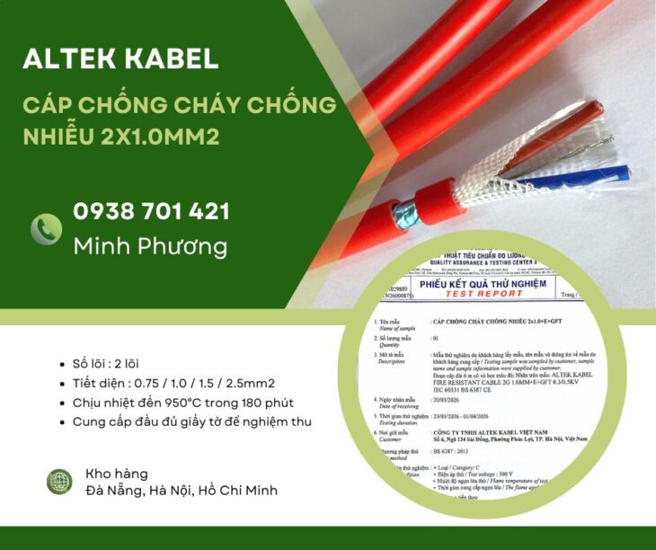 Báo giá cáp chống cháy chống nhiễu 2×1.0mm2 mới nhất Đà Nẵng, Quy Nhơn, Tuy Hòa
