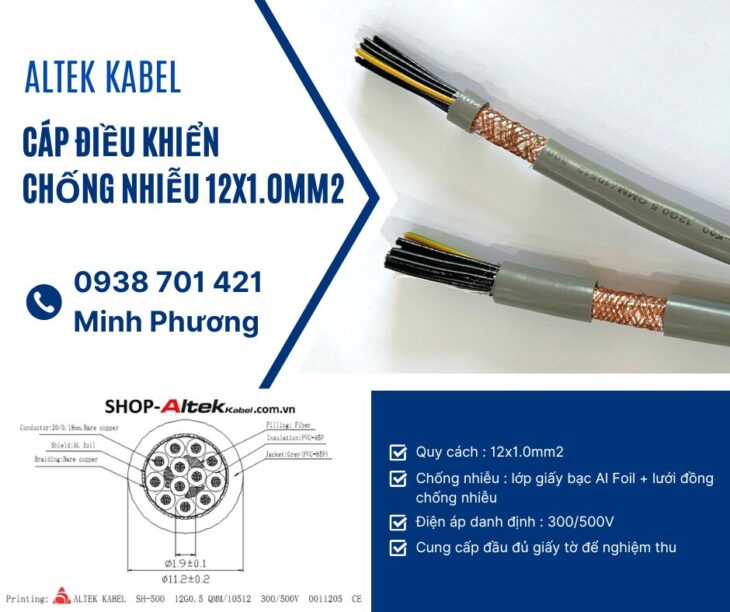 Dây cáp điều khiển có lưới chống nhiễu 12×1.0mm2 Altek Kabel Đà Nẵng, Huế