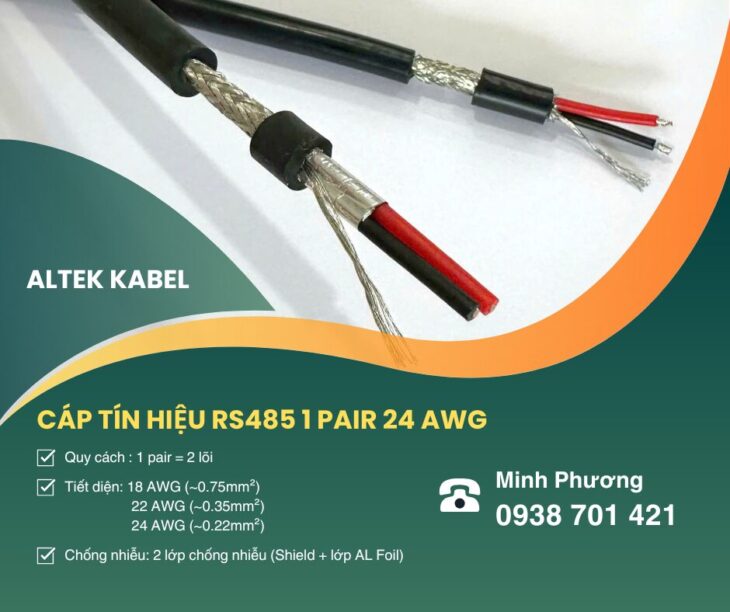 Cáp tín hiệu RS485 1 Pair 24AWG – Truyền tín hiệu ổn định Đà Nẵng, Huế, Bình Định