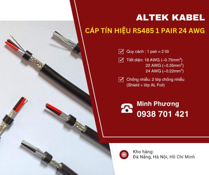 Cáp tín hiệu RS485 1 Pair 24AWG – Truyền tín hiệu ổn định Đà Nẵng, Huế, Bình Định