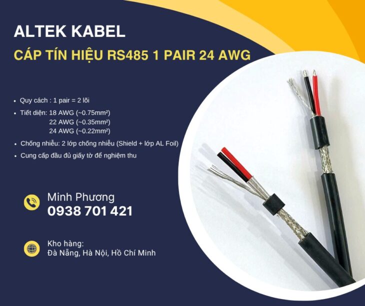 Cáp tín hiệu RS485 1 Pair 24AWG – Truyền tín hiệu ổn định Đà Nẵng, Huế, Bình Định