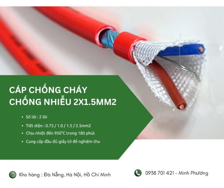Cáp chống cháy chống nhiễu 2×1.5mm2 chính hãng Đà Nẵng, Hà Nội, Quảng Ngãi