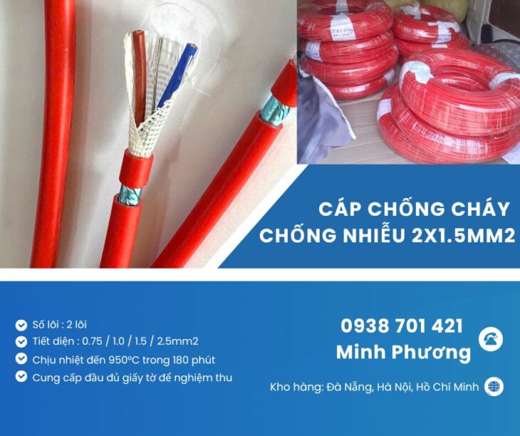 Cáp chống cháy chống nhiễu 2×1.5mm2 chính hãng Đà Nẵng, Hà Nội, Quảng Ngãi