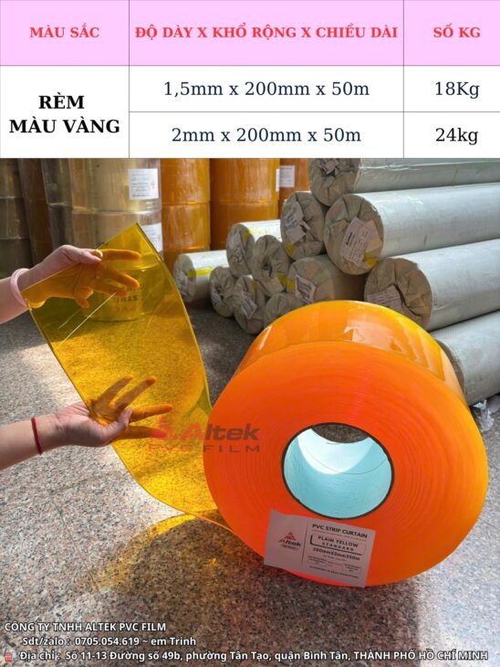 Rèm nhựa trong & vàng – phù hợp nhà xưởng, kho lạnh, cửa hàng