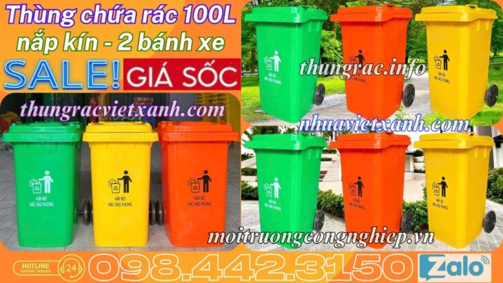 Thùng rác nhựa 100 lít nắp kín TR100