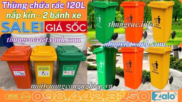 Thùng rác nhựa 120 lít nắp kín TR120