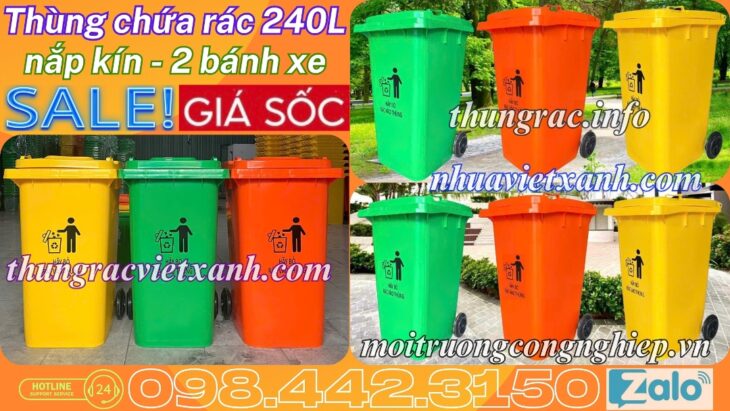 Thùng rác nhựa 240 lít nắp kín TR240K