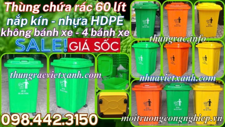 Thùng rác nhựa 60 lít nắp kín TR60